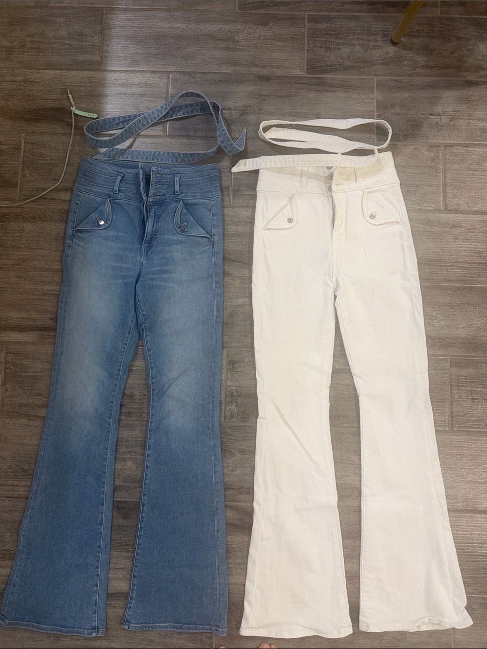 Veronica Beard Giselle High-Rise Flare Jeans in Blue and White